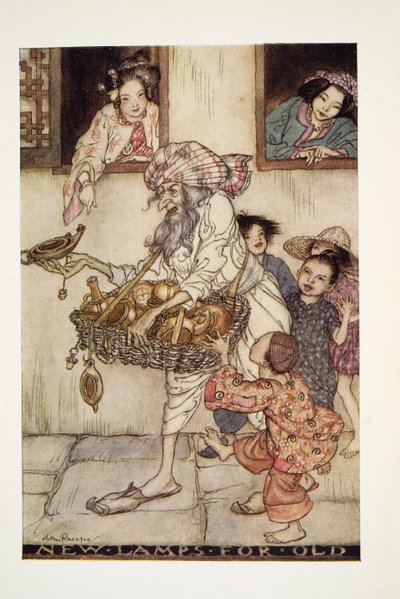 Nieuwe lampen voor oude, uit The Arthur Rackham Fairy Book, gepubliceerd 1933 door Arthur Rackham