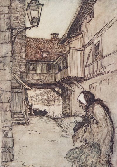 Er was eens een arme oude vrouw die in een dorp woonde, uit De Sprookjes van de Gebroeders Grimm, uitgegeven 1909 door Arthur Rackham