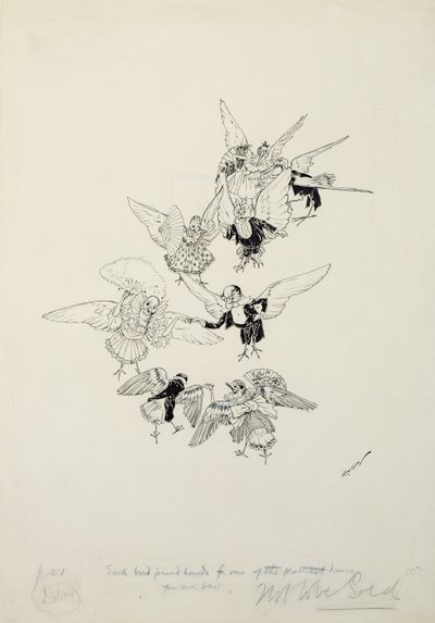 Een van de mooiste dansen die je ooit hebt gezien, illustratie uit The Zankiwank and the Bletherwitch, door S.J. Adair Fitzgerald, gepubliceerd 1896 door Arthur Rackham