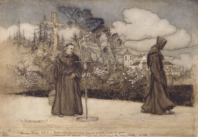 Padre Alonzo keek hem na, illustratie uit Goedenacht door Eleanor Gates, 1907 door Arthur Rackham