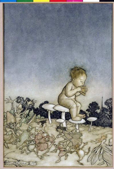 Peter Pan is het orkest van de feeën, illustratie uit Peter Pan in Kensington Gardens, door J.M. Barrie, 1806 door Arthur Rackham