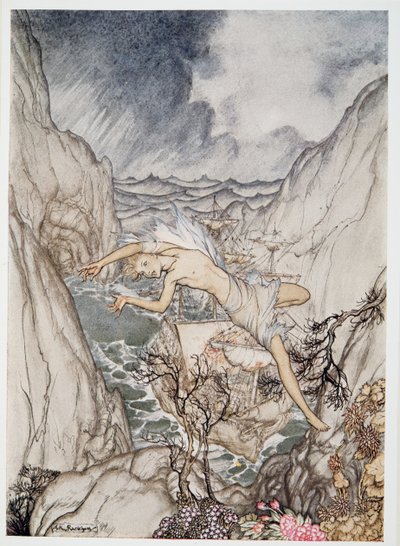 Veilig in de haven is het schip van de koning, illustratie uit William Shakespeares De Storm, uitgegeven 1926 door Arthur Rackham