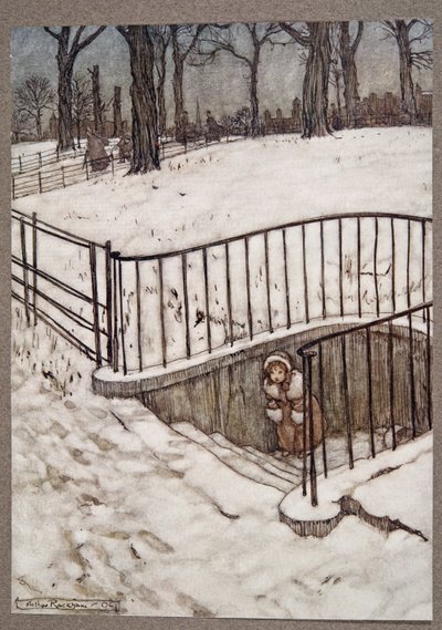 Ze rende naar de St Govers put en verstopte zich, uit Peter Pan in Kensington Gardens door J M Barrie (1860 - 1937), pub. 1906 door Arthur Rackham