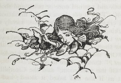 Gekrompen Alice na het eten van de paddenstoel van de Rups door Arthur Rackham
