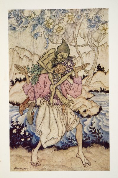 Sinbad droeg de Oude Man van de Zee op zijn schouders, uit The Arthur Rackham Fairy Book, gepubliceerd 1933 door Arthur Rackham