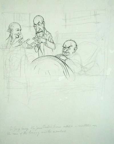 Sir George Savage en Sir James Crichton Browne (1840-1937) geroepen voor overleg over de zaak van de BXXXY en de leden door Arthur Rackham