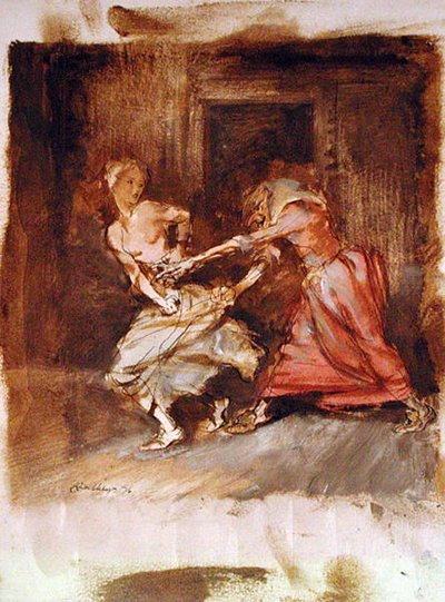 Studie voor een heks en een meisje door Arthur Rackham