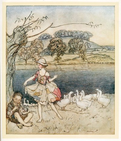 Tattercoats dansen terwijl de ganzenhoeder fluit, uit Engelse Sprookjes, uitgegeven 1922 door Arthur Rackham