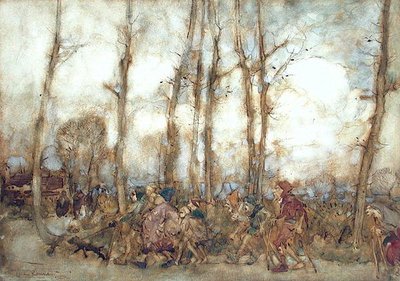 De bedelaars komen naar de stad door Arthur Rackham