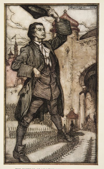 De Keizer van Lilliput inspecteert zijn troepen, uit Gulliver