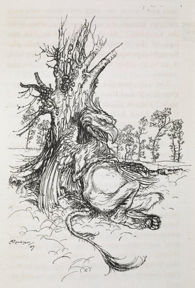 De Gryphon zittend tegen een boom door Arthur Rackham