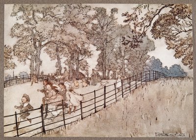 De Hump, het deel van de Broad Walk waar alle grote races worden gehouden, uit Peter Pan in Kensington Gardens door J M Barrie, pub. 1906 door Arthur Rackham