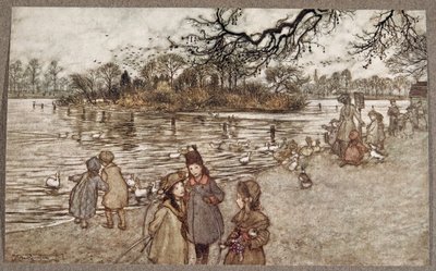 Het eiland waarop alle vogels worden geboren die babyjongens en -meisjes worden, uit Peter Pan in Kensington Gardens door J M Barrie (1860 - 1937), pub. 1906 door Arthur Rackham