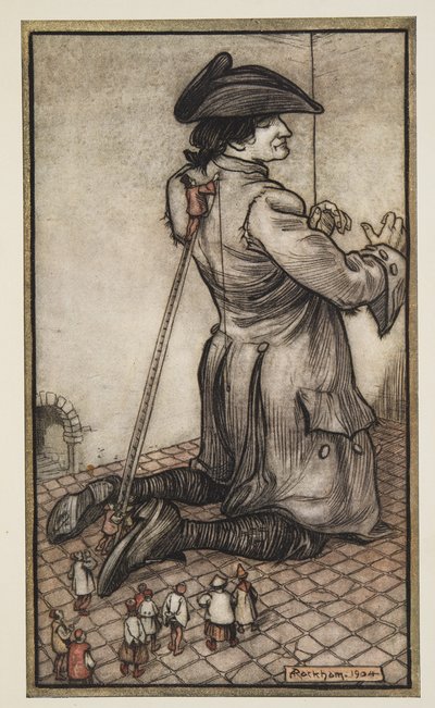 De Lilliputaanse Kleermakers Maken Een Nieuw Pak voor Gulliver, uit Gullivers Reizen door Jonathon Swift, pub. 1909 door Arthur Rackham