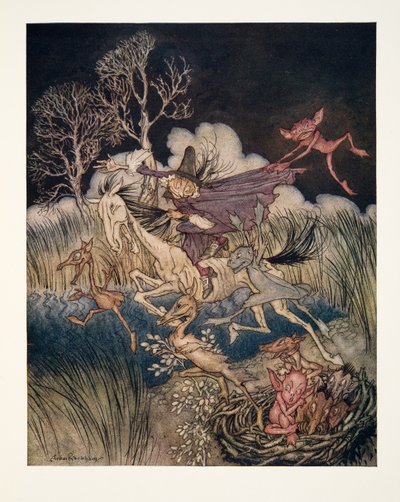 De nachtmerrie, met haar hele negenvoudige ?, uit De Legende van Sleepy Hollow door Washington Irving (1783 - 1859), pub. 1928 door Arthur Rackham
