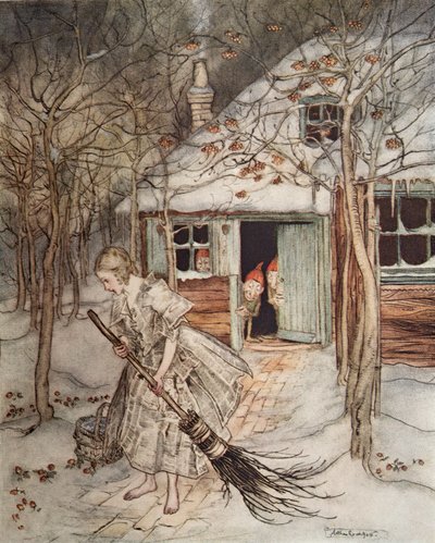 De Drie Kleine Mannen in het Bos, uit Broertje & Zusje en Andere Verhalen van de Gebroeders Grimm, pub.1917 door Arthur Rackham