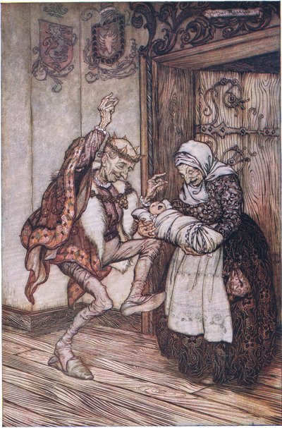 De koning kon zijn vreugde niet bedwingen door Arthur Rackham