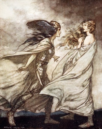 De ring aan je hand - ..ah wees gesmeekt! Voor Wotan gooi het weg! door Arthur Rackham