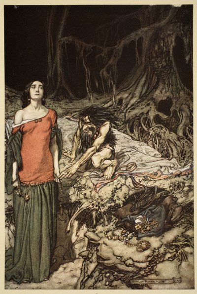 Het hofmaken van Grimhilde, de moeder van Hagen, uit 