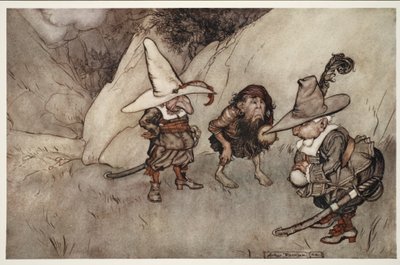 Hun gezichten waren ook eigenaardig.. uit Rip Van Winkle door Washington Irving, pub. 1910 door Arthur Rackham