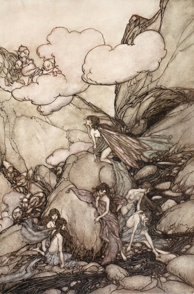 Deze sprookjesachtige bergen, uit Rip Van Winkle door Washington Irving, uitgegeven 1910 door Arthur Rackham