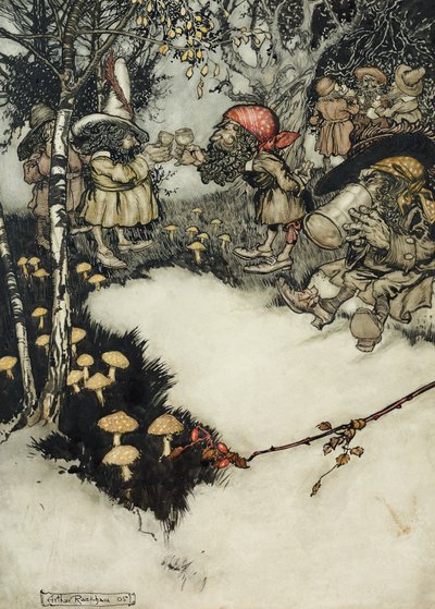 Ze dronken hun drank in diepe stilte, 1905 door Arthur Rackham