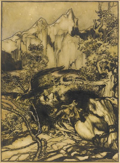 Thors reis naar het land van de reuzen, 1901 door Arthur Rackham