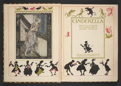 Titelpagina en frontispice uit Assepoester, naverteld door C.S. Evans, en geïllustreerd door Arthur Rackham door Arthur Rackham
