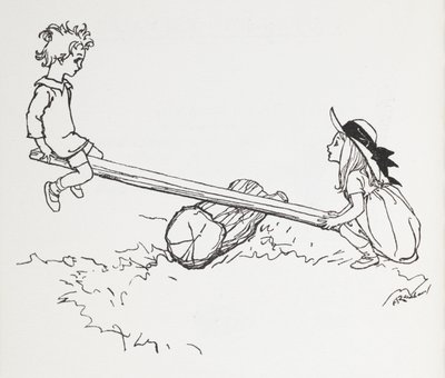 Twee kinderen op een wip door Arthur Rackham
