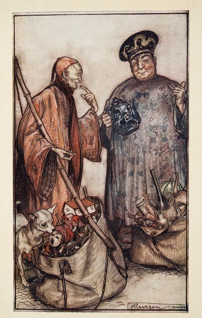 Twee van die Wijzen ?. Zoals Kramers Onder Ons, uit Gullivers Reizen door Jonathon Swift, pub. 1909 door Arthur Rackham