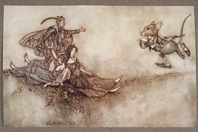 Muurbloemsap is goed om dansers die in een flauwte op de grond vallen weer op te peppen, uit Peter Pan in Kensington Gardens door J M Barrie (1860 - 1937), pub. 1906 door Arthur Rackham