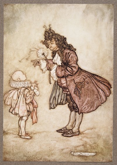 Wanneer hare Majesteit de tijd wil weten, uit Peter Pan in Kensington Gardens door J M Barrie, pub. 1906 door Arthur Rackham