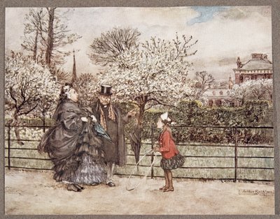 Wanneer je volwassen mensen ontmoet in de tuinen die puffen en blazen alsof ze zichzelf groter vinden dan ze zijn, uit Peter Pan in Kensington Gardens door J M Barrie (1860 - 1937), pub. 1906 door Arthur Rackham