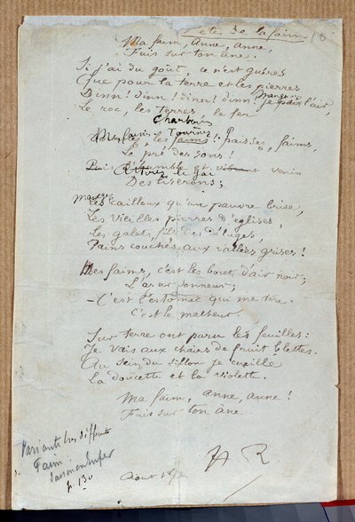 Manuscript van het gedicht Les fetes de la faim door Arthur Rimbaud, augustus 1872 door Arthur Rimbaud