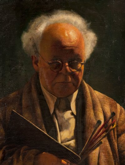 Zelfportret met palet en penselen door Arthur Segal