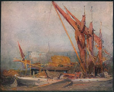 Hooiboten op de Theems, 1905 door Arthur Streeton
