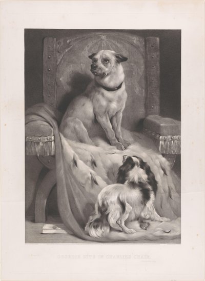 Hond op een hermelijnen mantel op een troon door Arthur Turrell