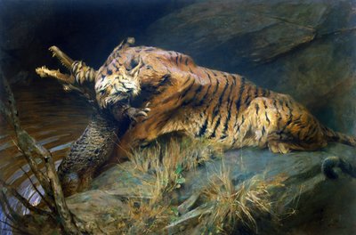 Tijger en krokodil door Arthur Wardle
