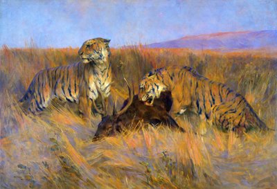 Tijgers bij een prooi door Arthur Wardle
