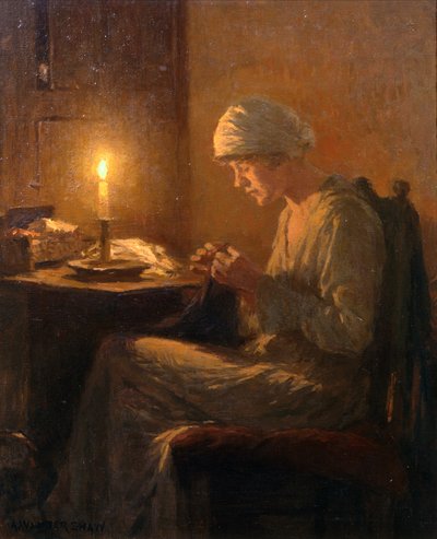 Handwerk bij kaarslicht door Arthur Winter Shaw