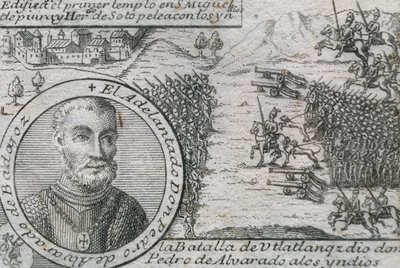 ALVARADO, Pedro de (1485-1541). Spaanse conquistador en gouverneur van Guatemala. Slag bij Ulatlanga door Artist Unknown