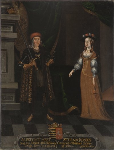 Albert III van Saksen, bekend als de Onverschrokkene en Sidonie de Boheme (Zdena de Podebrady) (olieverf op doek) door Artist Unknown
