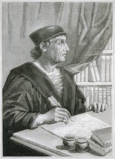 Antonio de Nebrija (Antonio Martinez de Cala y Xarava, Antonius Nebrissensis, Antonius Lebrixen) (1441-1522). Engelse humanist en grammaticus. Gravure door Artist Unknown