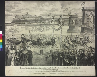 Aankomst van het keizerlijk paar bij de hofopslag in Boedapest op 29 januari 1866 door Artist Unknown