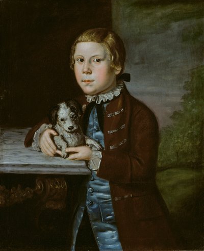 Jongen van familie Hallett met hond door Artist Unknown