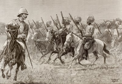 Brits rijk (19e eeuw). De nieuwe regimenten van Birma. Compagnie van gemonteerde infanterie van het tweede regiment. Gravure. door Artist Unknown