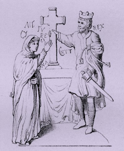 Canute de Grote en zijn koningin Emma van Normandië (gravure) door Artist Unknown