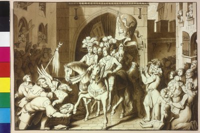 Keizer Karel V en zijn broeder Ferdinand I ontvangen bij hun bezetting in Wenen de helm van de noodlottige pasja Michael Oglu door Artist Unknown