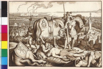 Keizer Rudolf huilt op het slagveld bij de stervende koning Ottokar door Artist Unknown