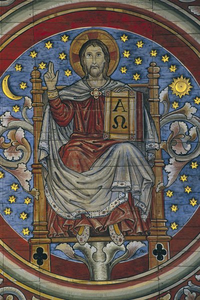DUITSLAND. NEDERSAKSEN. Hildesheim. Kerk van Sankt Michael. Christus op de troon, detail van houten plafond (13e eeuw). Romaanse kunst door Artist Unknown
